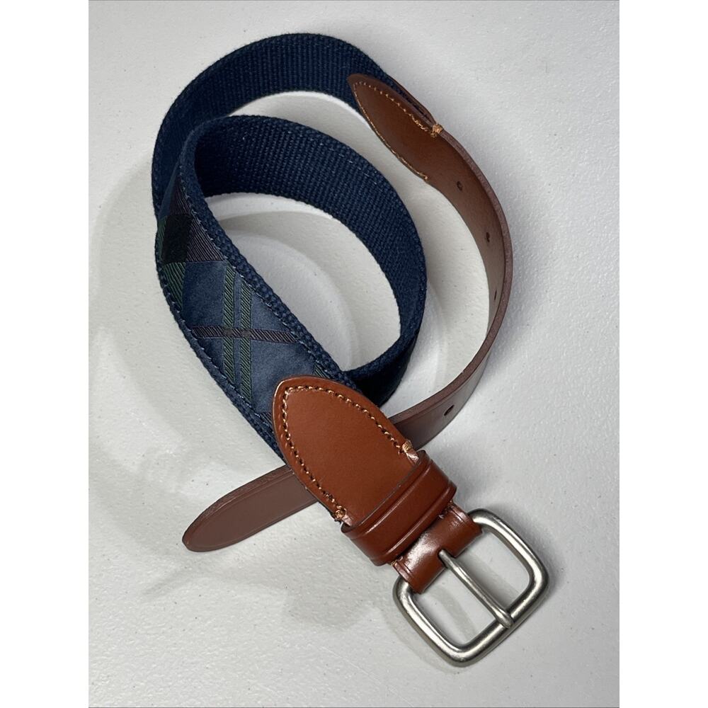 J Crew Crewcuts Boys Blackwatch Plaid Navy Belt Size Large Silver Buckle